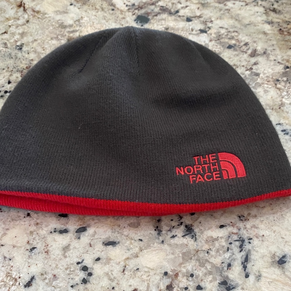 The North Face Charcoal and Crimson Beanie